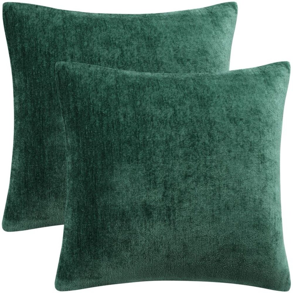 Set of 2 Soft Chenille Throw Pillow Covers Water Repellent20"x20" Emerald Green